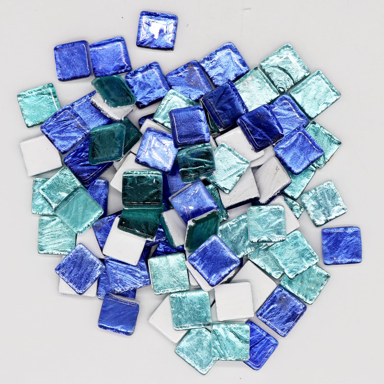 Sweven Art Mosaic Tiles, 15x15mm Square, 4mm Thick, Metallic Foil in Blue & Aqua Color (Pack of 200Gms)