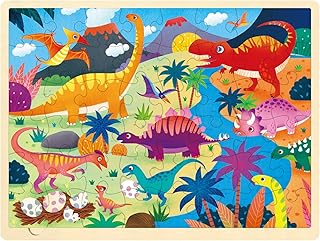 MoinKidz 48 Piece Puzzles for Kids Ages 3-5, Each Piece is Unique, Dinosaur Wooden Jigsaw Puzzle for 3 4 5 Year Old, Preschool Toddler Puzzles for Kids Ages 4-8 with Storage Tray
