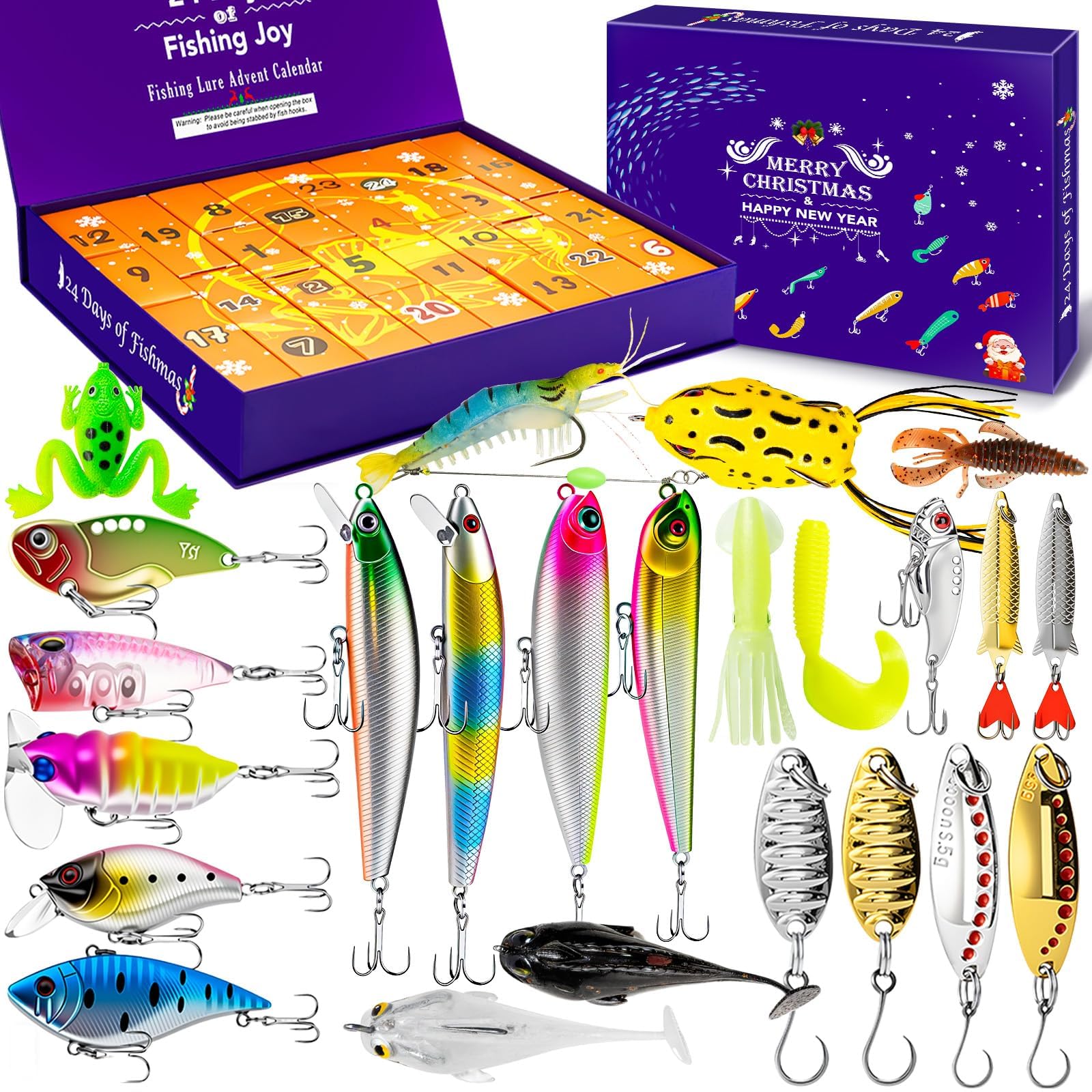 2026 Christmas Fishing Advent Calendar 24 Days for Men | 24 Days Fishing Lures, Gifts Set for Adult Men Teen Boys, Xmas Holiday Surprise Gift Advent Calendar