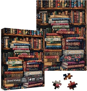 Vintage Library Bookshelf Jigsaw Puzzle 1000 Piece for Adult, Funny Books Challenging Painting Jigsaw Puzzles, Art Aesthetic Difficult Puzzle