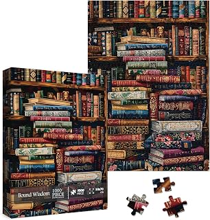 Vintage Library Bookshelf Jigsaw Puzzle 1000 Piece for Adult, Funny Books Challenging Painting Jigsaw Puzzles, Art Aesthetic Difficult Puzzle