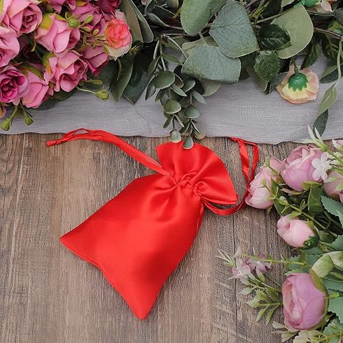 Miniatura 7 de Efavormart - Paquete de 12 bolsas de regalo con cordón de satén rojo de 4 x 6 pulgadas