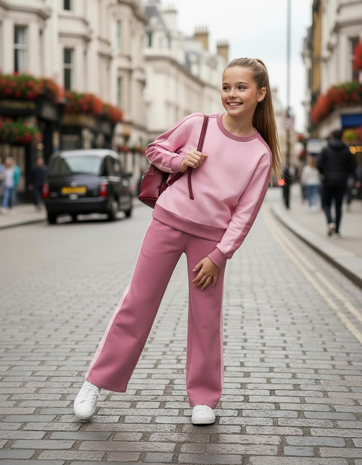 Hipea Girls Clothes 2 Piece Colorblock Clothing Set Long Sleeve Tops Wide Leg Pants Sweatsuits Fall Girls Outfits Size 6-14Y - Image 2