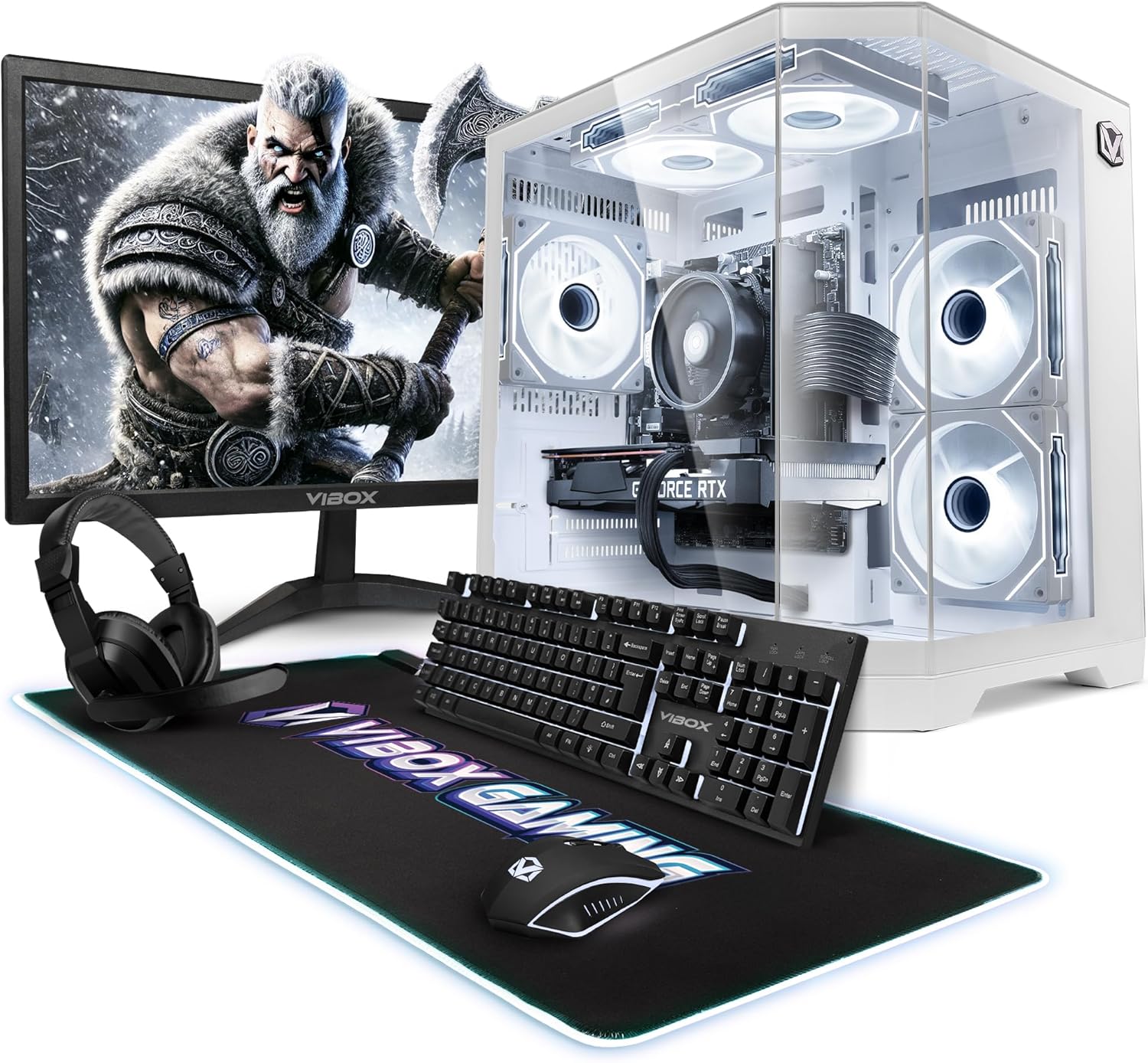 VIBOX PC Gamer Complet • 23" Écran • AMD Ryzen 5 5500 6 cœurs • Nvidia RTX 5060 8 Go • 16 Go RAM • 1 to SSD • Windows 11 • WiFi 6 + Bluetooth 5.4 • Blanc