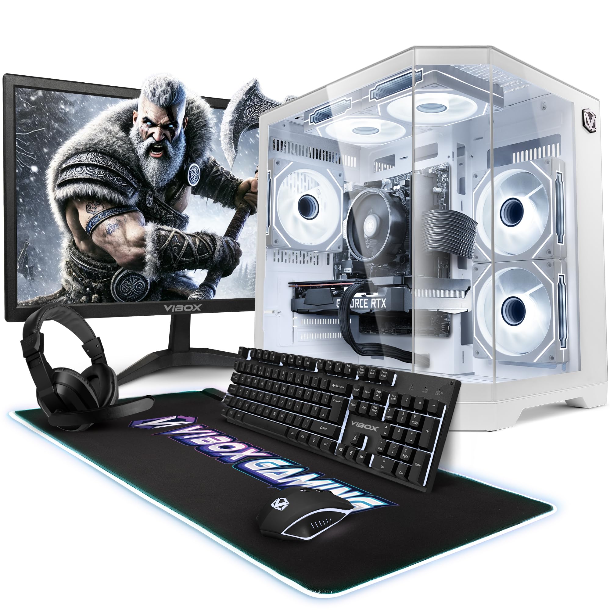 Vibox PC Gaming Completo • Monitor 23" • AMD Ryzen 5 5500 6 Cores • Nvidia RTX 3050 6GB • 16GB RAM • 500GB SSD • Windows 11 • WiFi 6 + Bluetooth 5.4 • Blanc