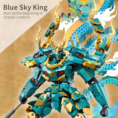 Miniatura 4 de Green Dargon Samurai mech Robot con modelo de lanza larga, bloques de construcción, juego de juguetes de cumpleaños mítico para niños mayores de 8