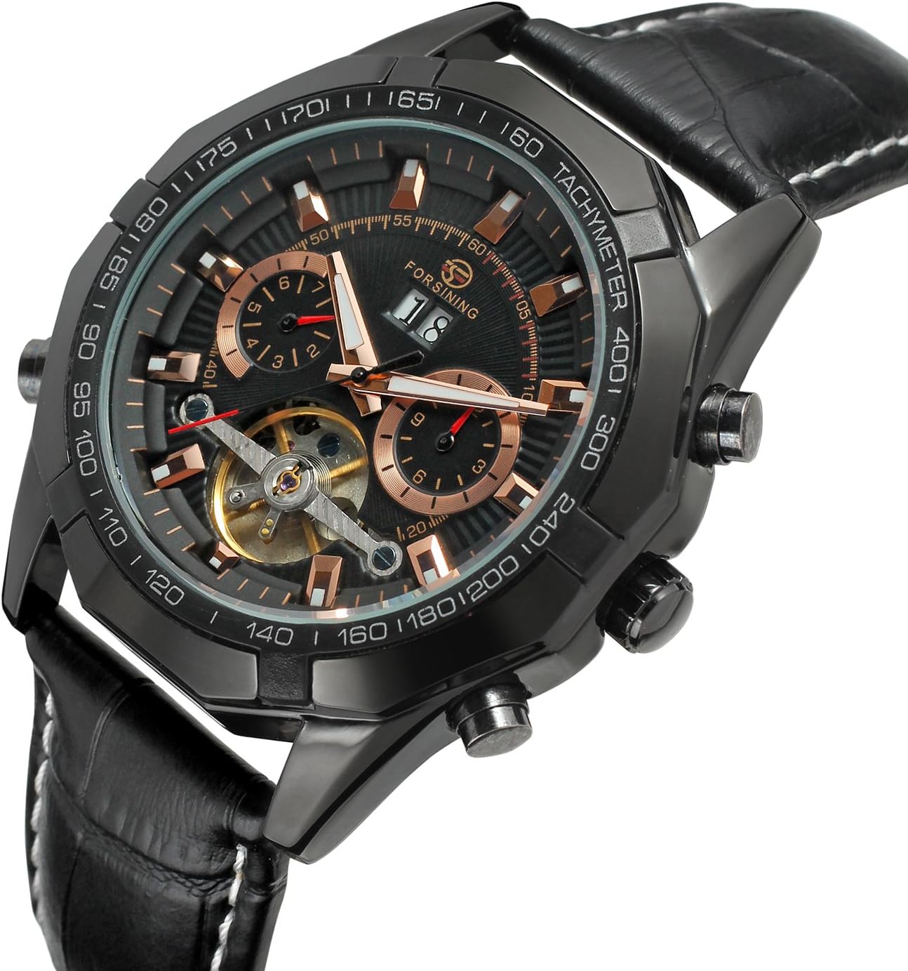 Forsining Men's Self winding Original Automatic Tourbillion Calendar Leather Strap Wrist Watch FSG340M3B1 image 5