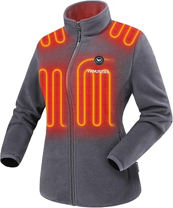 Venustas Womens Fleece Heated Jacket with Battery Pack, Soft Lightweight Heating Coat for Outdoor Activities
