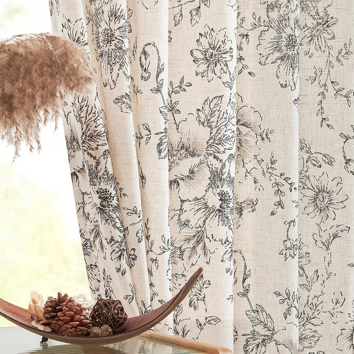 jinchan Vintage Floral Linen Curtains 84 Long for Living Room 2 Panels | Light Filtering Drapes,Semi Sheer,French Country,Farmhouse,Botanical Curtains For Bedroom,Back Tab Rod Pocket,50x84 Inch