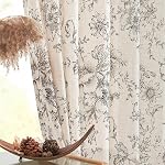 jinchan Linen Blend Curtain Floral Curtains for Living Room 84 Inch Length Black Printed Curtains Rod Pocket Back Tab Farmhouse Peony Flower Patterned Drapes Bedroom Window Curtain Set 2 Panels | Light filtering drapes, semi sheer, farmhouse, cottage