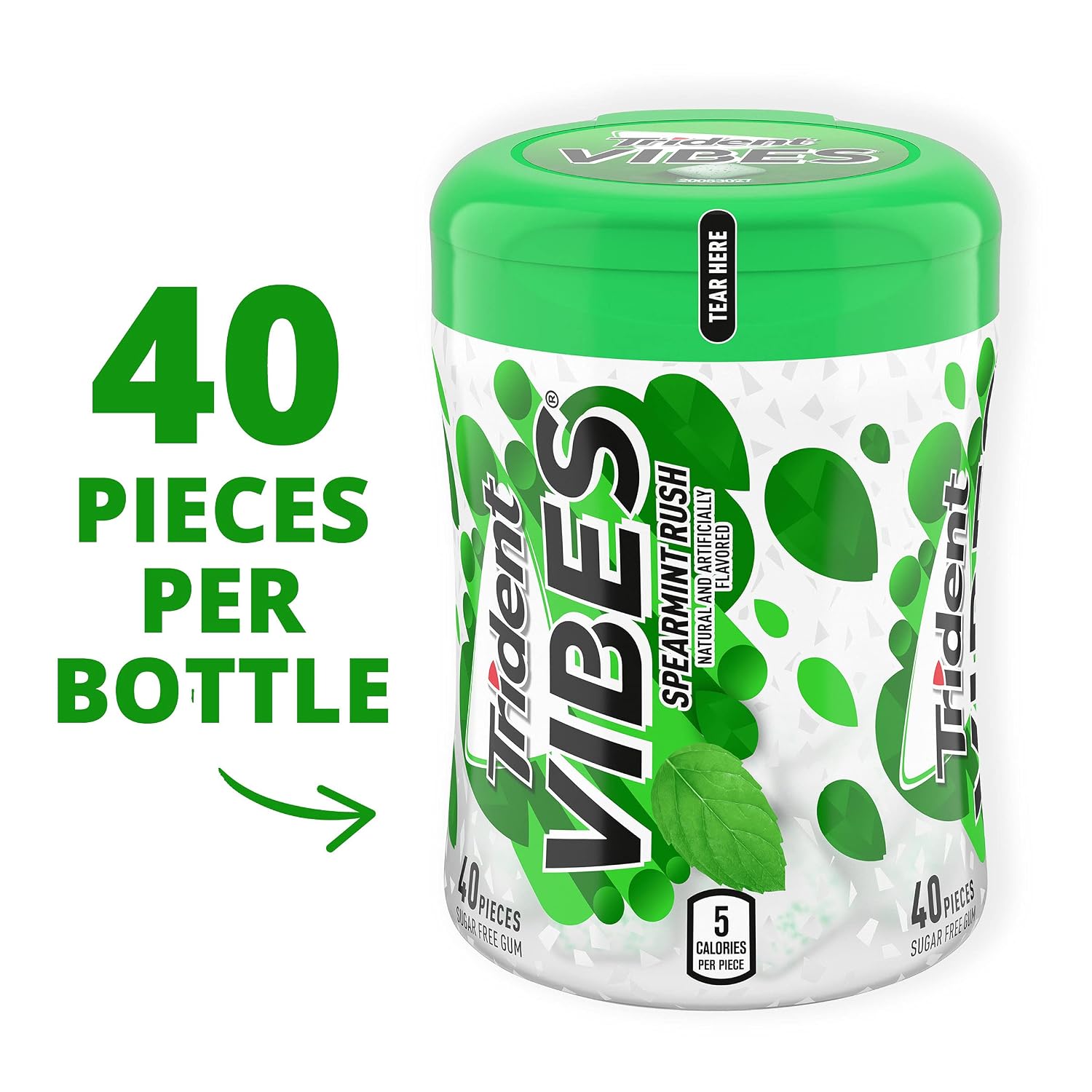 Trident Vibes Spearmint Rush Sugar Free Gum, 40 Pieces