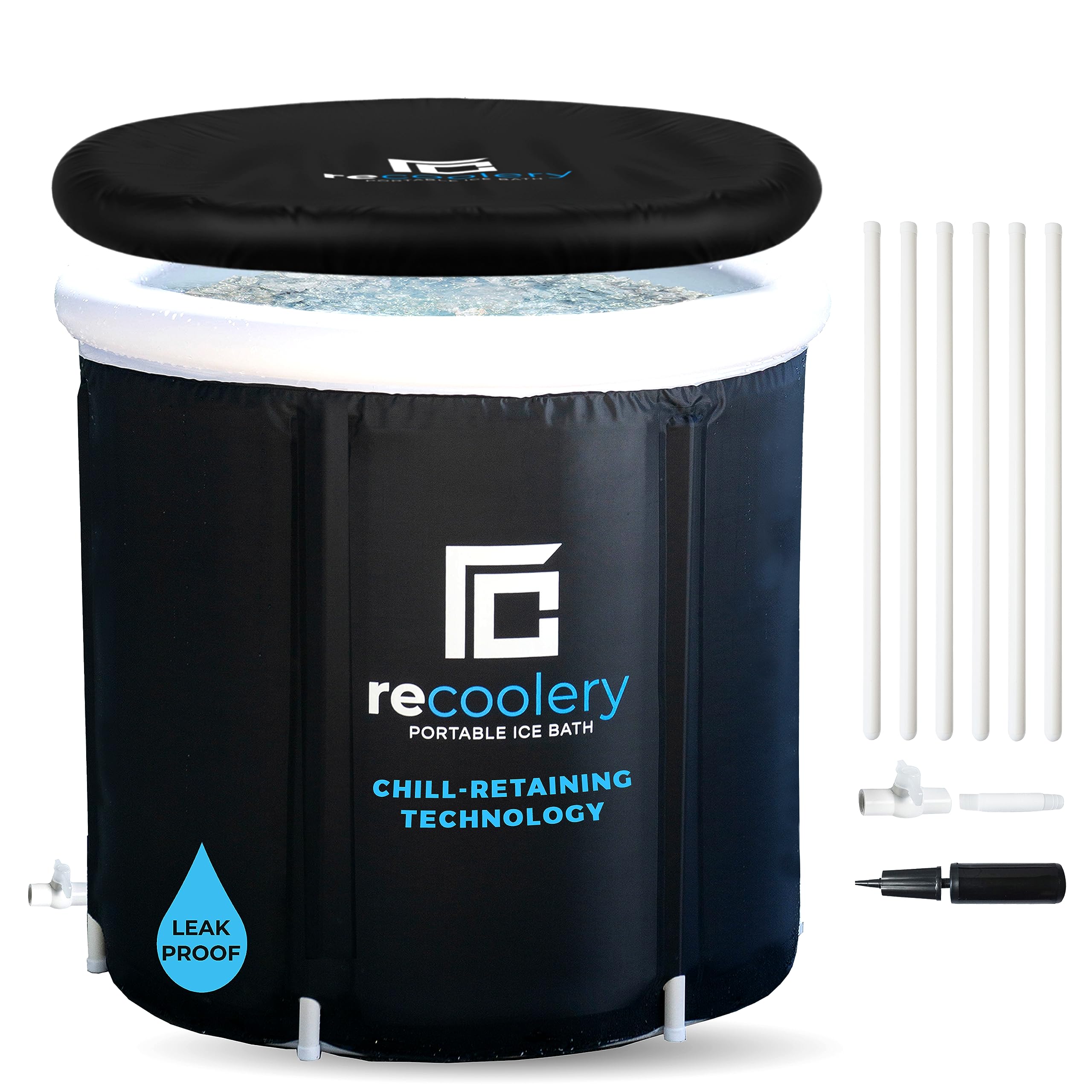 Portable ice bath tub for athletes with Lid - Round Collapsible cold plunge tub for Adults, Muscle Recovery Ice Therapy Bath - Freestanding Black Cold plunge Tub Outdoor Indoor Icebath by Recoolery
