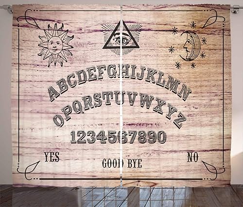 Ambesonne Ouija Board Curtains, Wooden Texture Talking Spirit Board with Alphabet Letters, Living Room Bedroom Window Drapes 2 Panel Set, 108" X