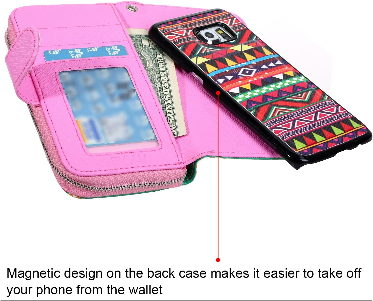 E LV Case for Galaxy S7 Edge Case 2IN1 (CASE Cum Purse) PU Leather flip Wallet Bag Pouch Case Cover for Samsung Galaxy S7 Edge - [Tribal]