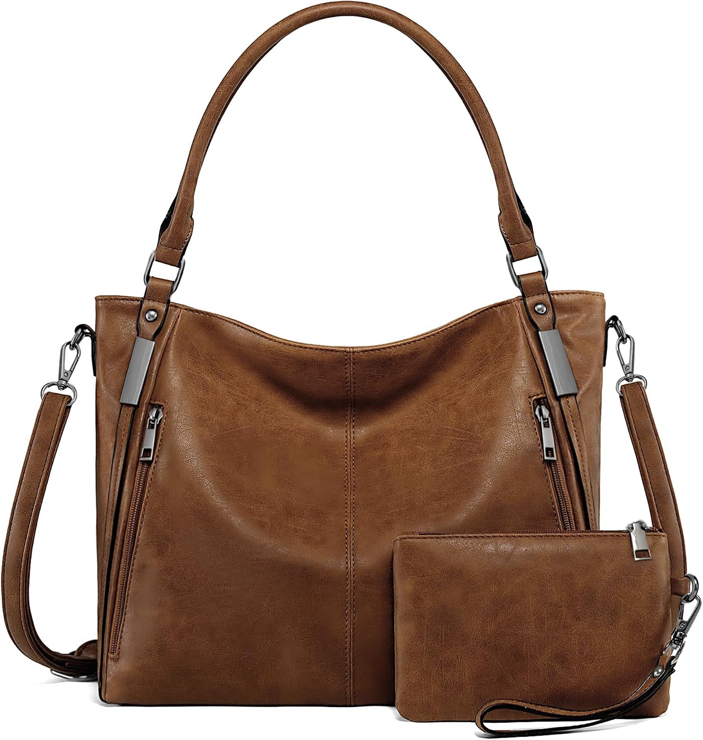 Hobo Bags for Women, Large Leather Tote Shoulder Bags Multi-Pocket Crossbody Bag with Wallet Adjustable Straps