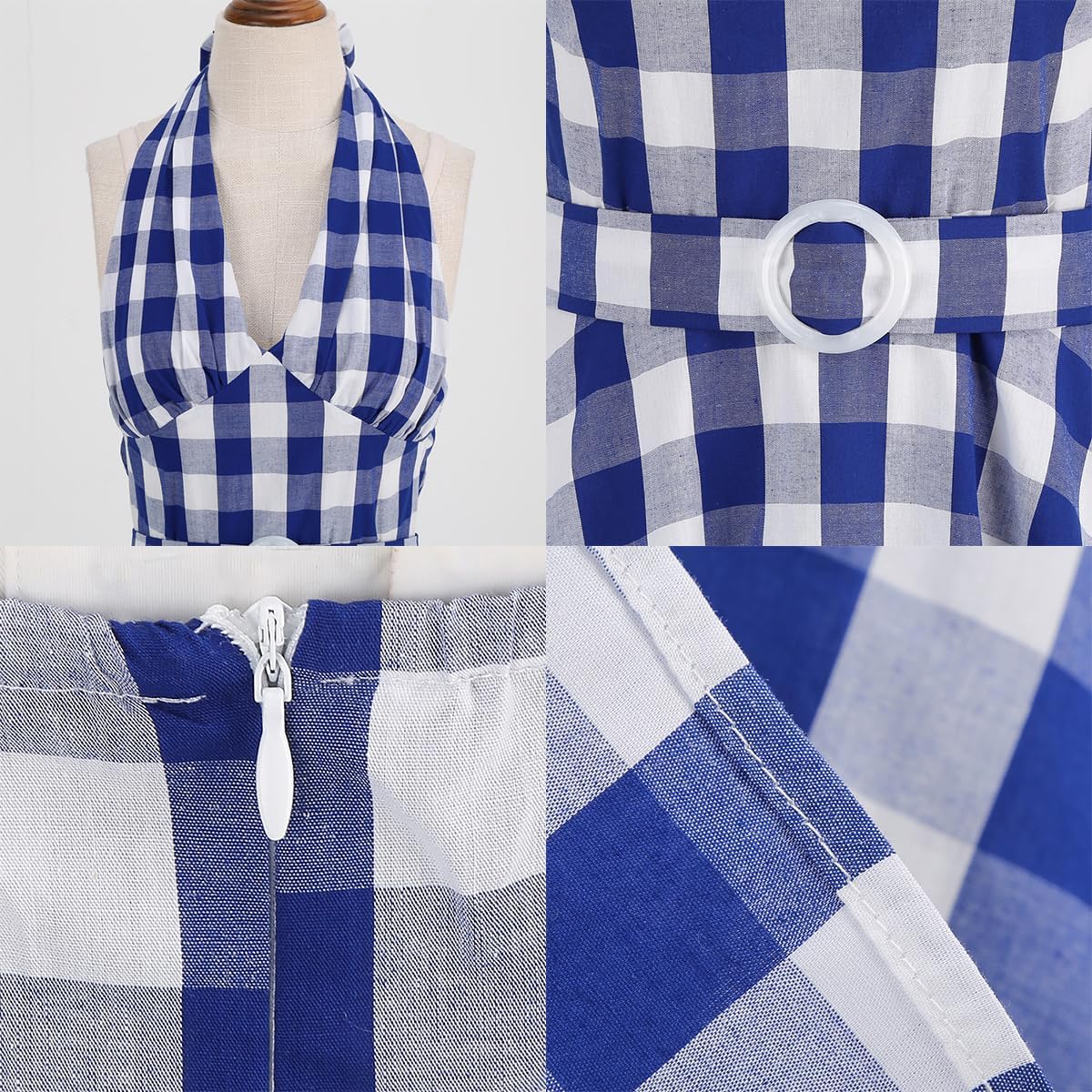 Women Vintage 1950s Retro Polka Dot Swing Dress Sleeveless Backless Halter Neck