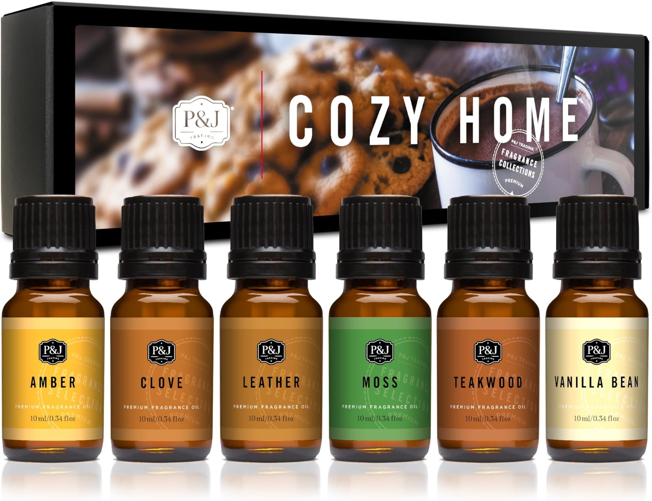 P&J Trading Fragrance Oils for Diffusers for Home Cozy Home Set Fragrance Scents for Candle Making - Soap Making Supplies - Car Diffuser Scents - Essential Home Gift Set - Amber, Clove & More