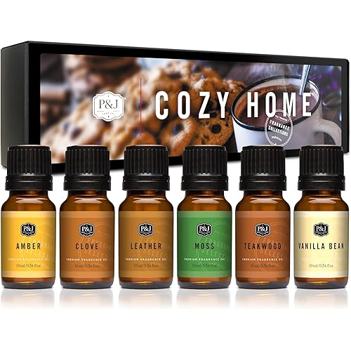 P&J Trading Fragrance Oils for Diffusers for Home Cozy Home Set Fragrance Scents for Candle Making - Soap Making Supplies - Car Diffuser Scents - Essential Home Gift Set - Amber, Clove & More