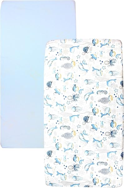 TupTam Draps Housse pour Lit Bébé Enfant Lot de 2, Animaux Marins/Bleu, 70 x 140 cm - 3