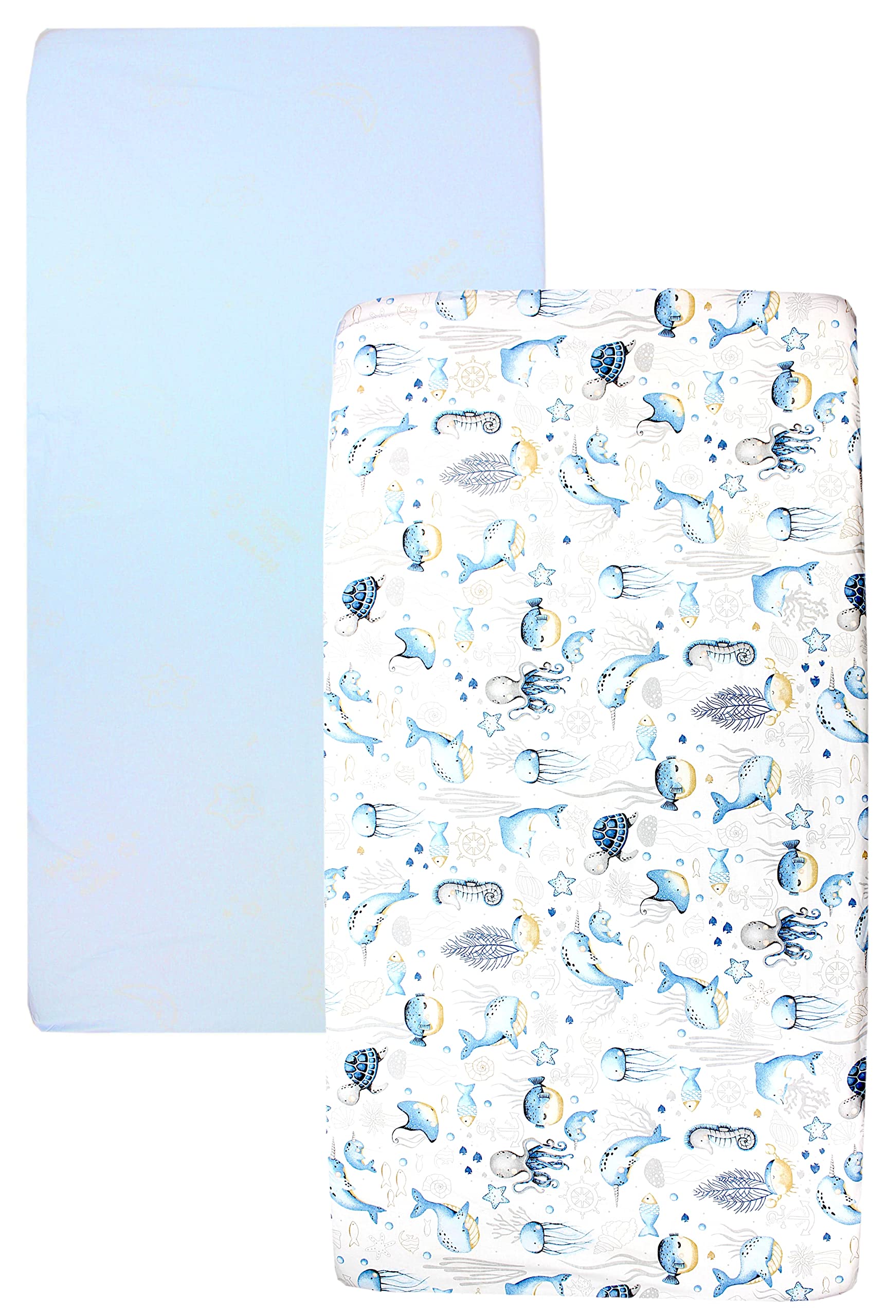TupTam Lenzuolo per Bambini Bambino Confezione da 2, Animali marini/Blu, 90 x 200 cm