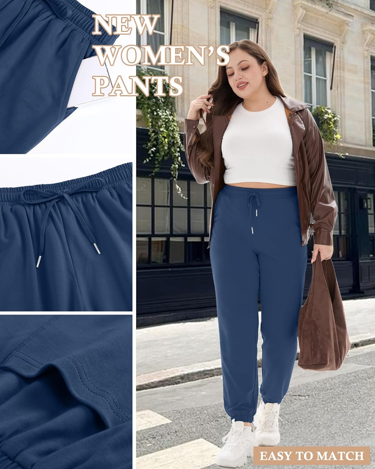 Plus Size Joggers for Women Sweatpants Baggy Lounge Pants Elastic Waist Drawstring Workout Casual Pant with Pocket - Image 2