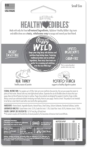 Miniatura 8 de Nylabone Healthy Edibles WILD - Golosinas masticables naturales de larga duración con sabor a pavo para perros, pequeñosregulares (4 unidades)