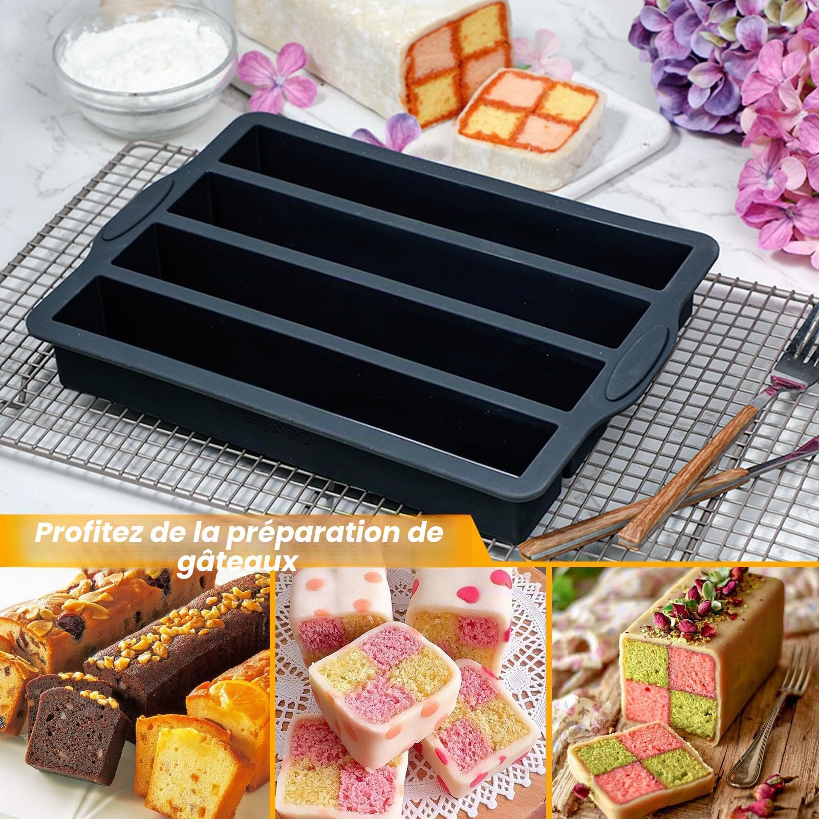 Kamehame Battenberg Moule à gâteau rectangulaire en silicone pour Noël, mariage, anniversaire
