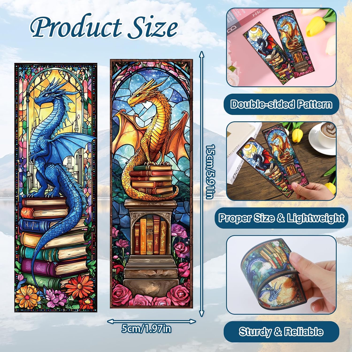Dragon Stained Glass Transparent Bookmark - Wxiben 10 Pcs Fantastic Transparent PVC Bookmark Cool Dragon Floral Book Mark Page Clips Gifts for Women Men Book Lovers Teacher Student Bookish Readers - Image 2