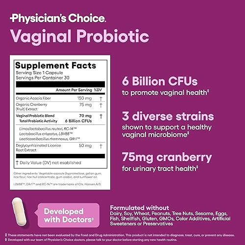 Miniatura 6 de Physician's Choice Probióticos vaginales para mujeres, únicos con raíz de regaliz, equilibrio de pH, control de olor, levadura, microbioma vaginal y