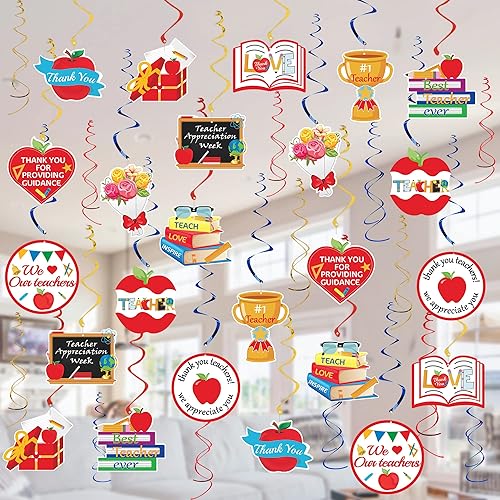 36 espirales colgantes de agradecimiento al profesor, diseño de agradecimiento para profesores, remolinos colgantes de techo para decoración del día
