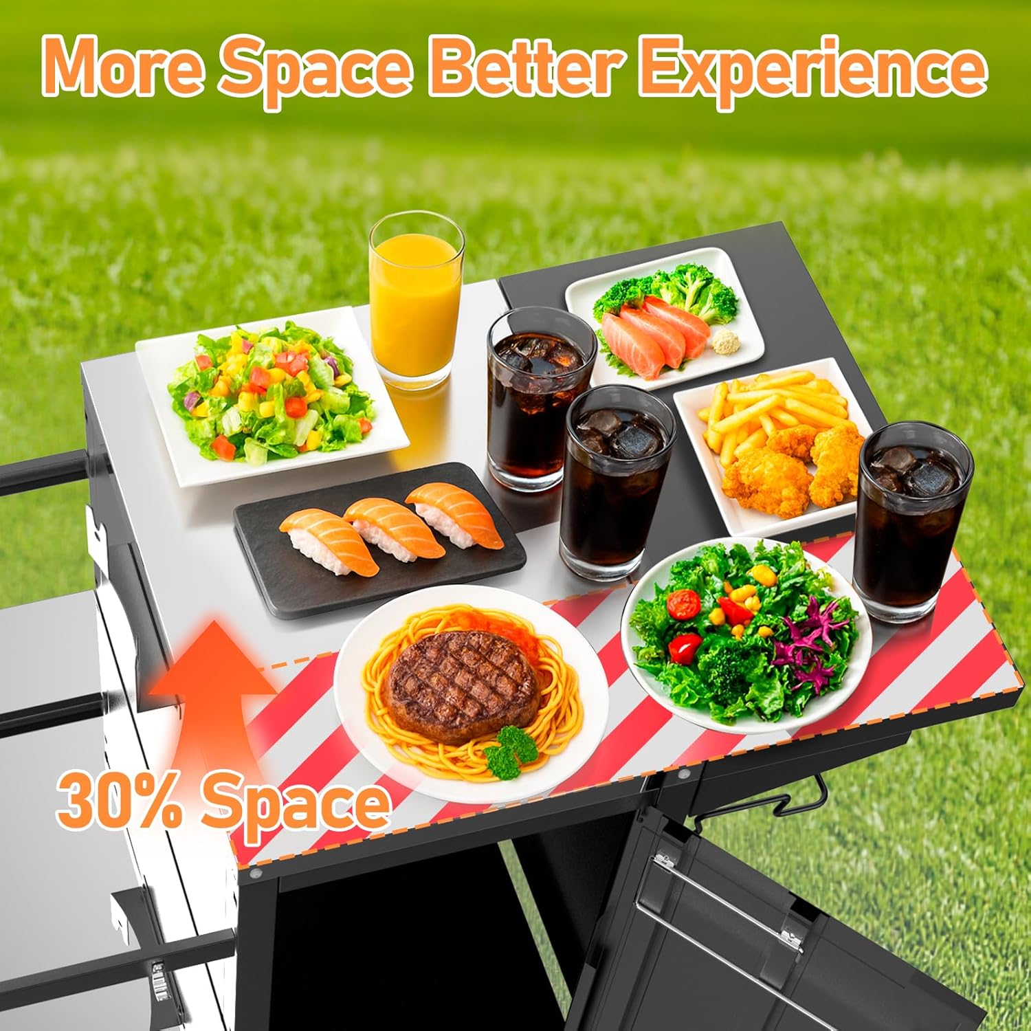 Utheer Grill Table Cart for Weber Kettle 22" Charcoal Grill, Big Green Egg, AKORN Jr – Oversized 47.7"x32.2" Surface (30% Larger) with 3-Level Adjustable Shelf, Storage Cabinet, Hooks & Towel Holder