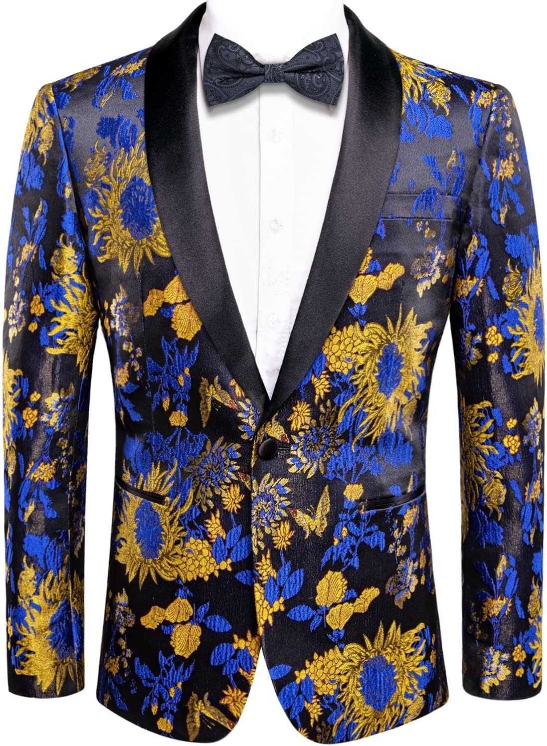 Hi-Tie Stylish Men Suit Jacket Blazer Shawl Lapel One Button Slim Fit Long Sleeve Jacket Tuxedo Party Dinner