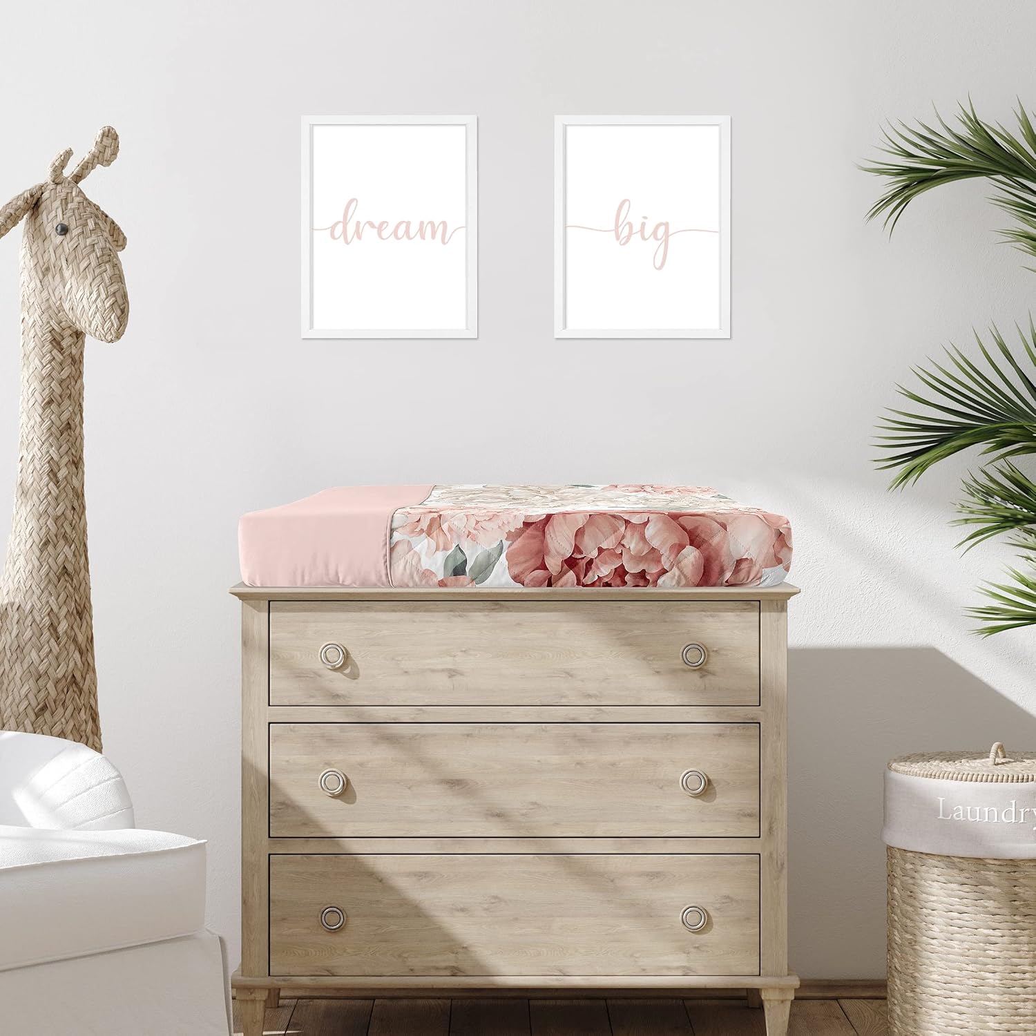 Sweet Jojo Designs Blush Pink Boho Shabby Chic Floral Girl Baby Changing Pad Cover – Infant Newborn Diaper Table Change Mat Sheet - Off White Bohemian Vintage Watercolor Flower Elegant Dusty Rose