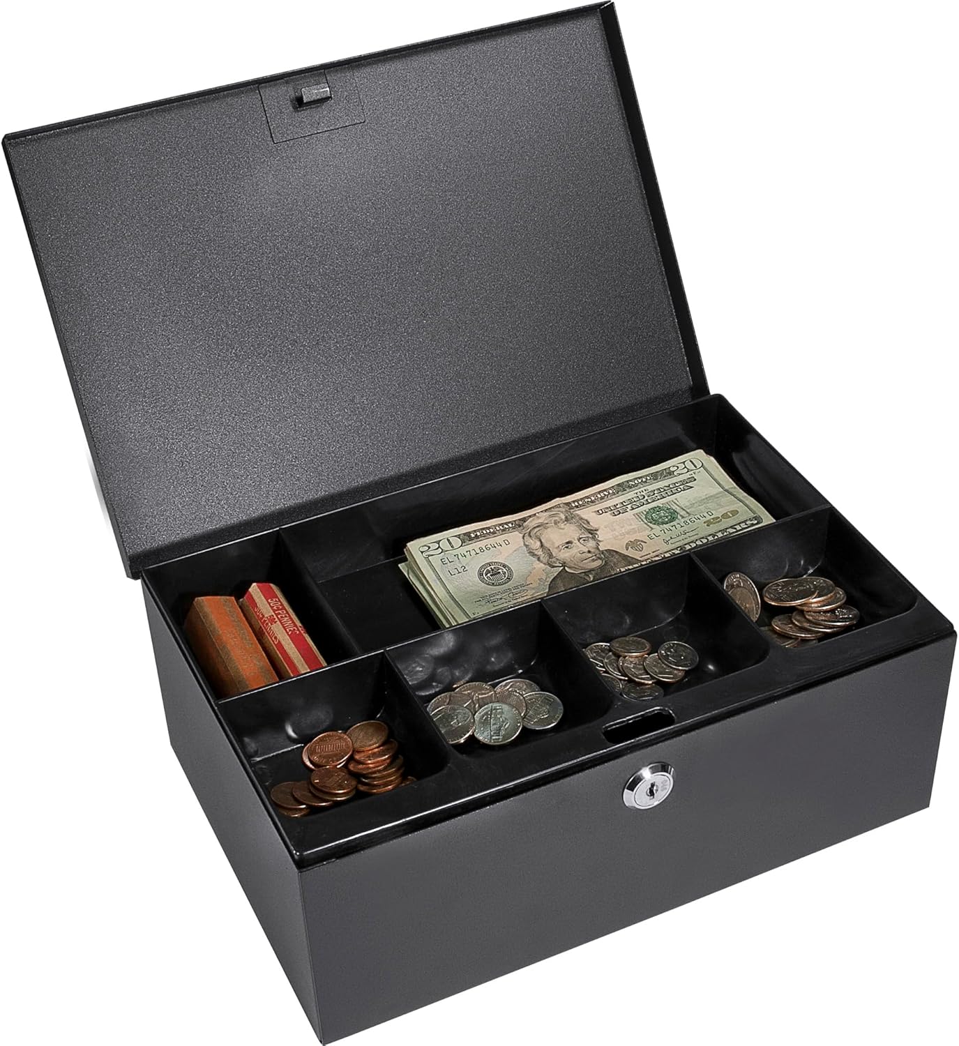 BARSKA 12-Inch Cash Box and 6 Compartment Tray with Key Lock , Black