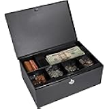 BARSKA 12-Inch Cash Box and 6 Compartment Tray with Key Lock , Black
