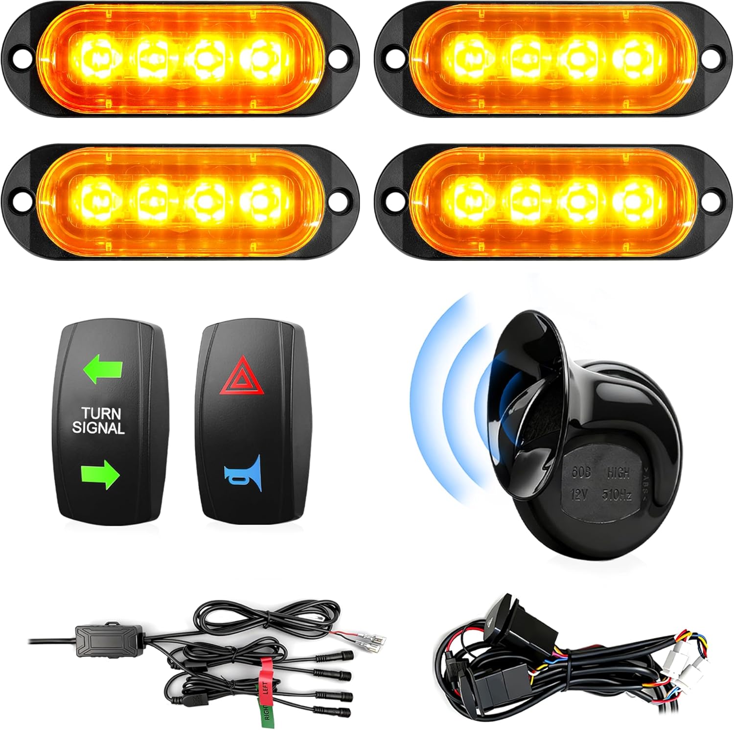 YUDE ATV SXS UTV Turn Signal Kit with 110dB Horn,Pre-Wired Blinker Kit with Rocker Switch,Plug and Play,Universal Street Legal Kit for Polaris Can-Am Kawasaki CFMOTO Yamaha 12V Golf Cart