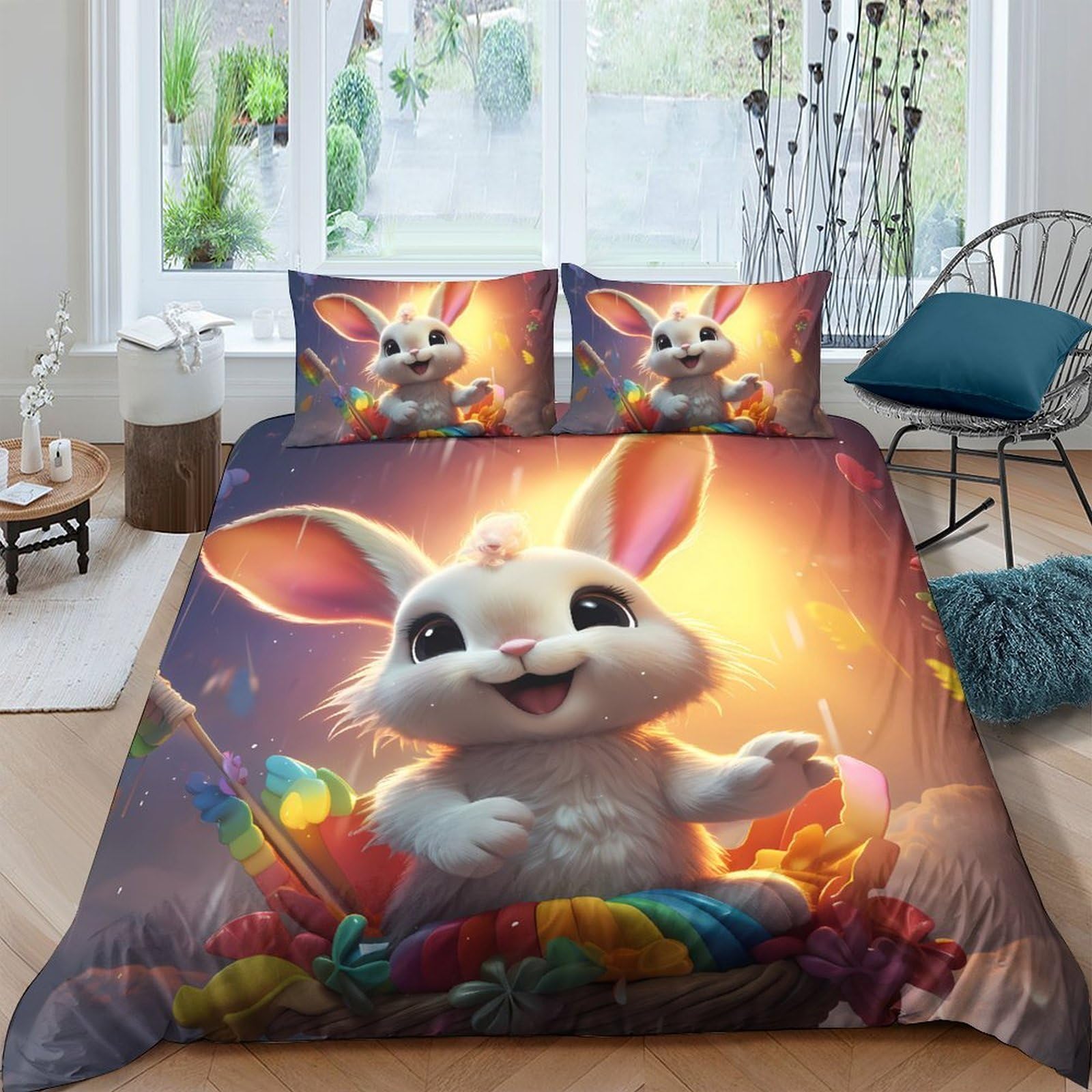 Ctjqhvkz Style-1 3D Printed Cute Bunny Fitted Sheet Microfiber Soft Animal Art Bed Sheet Colorful Decor For Bedroom Guest Room Single（135X200cm）