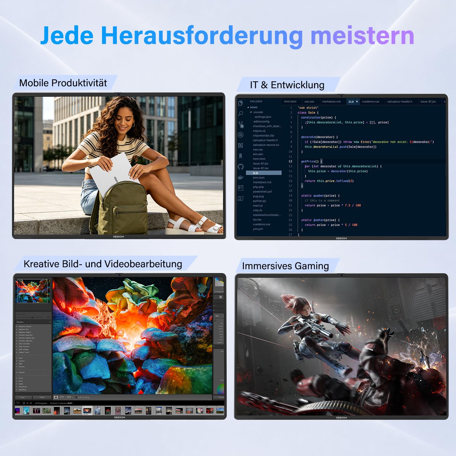 GEEKOM GeekBook M16 Laptop, Ultra 9, 55 W Dauerleistung, 99,9 Wh Notebook | 16″ IPS, USB4, 100 W PD, leise Dual-Lüfter, Fingerprint, Dock inkl., 16GB RAM/512GB SSD, Aluminium, Win 11, Business & Gaming