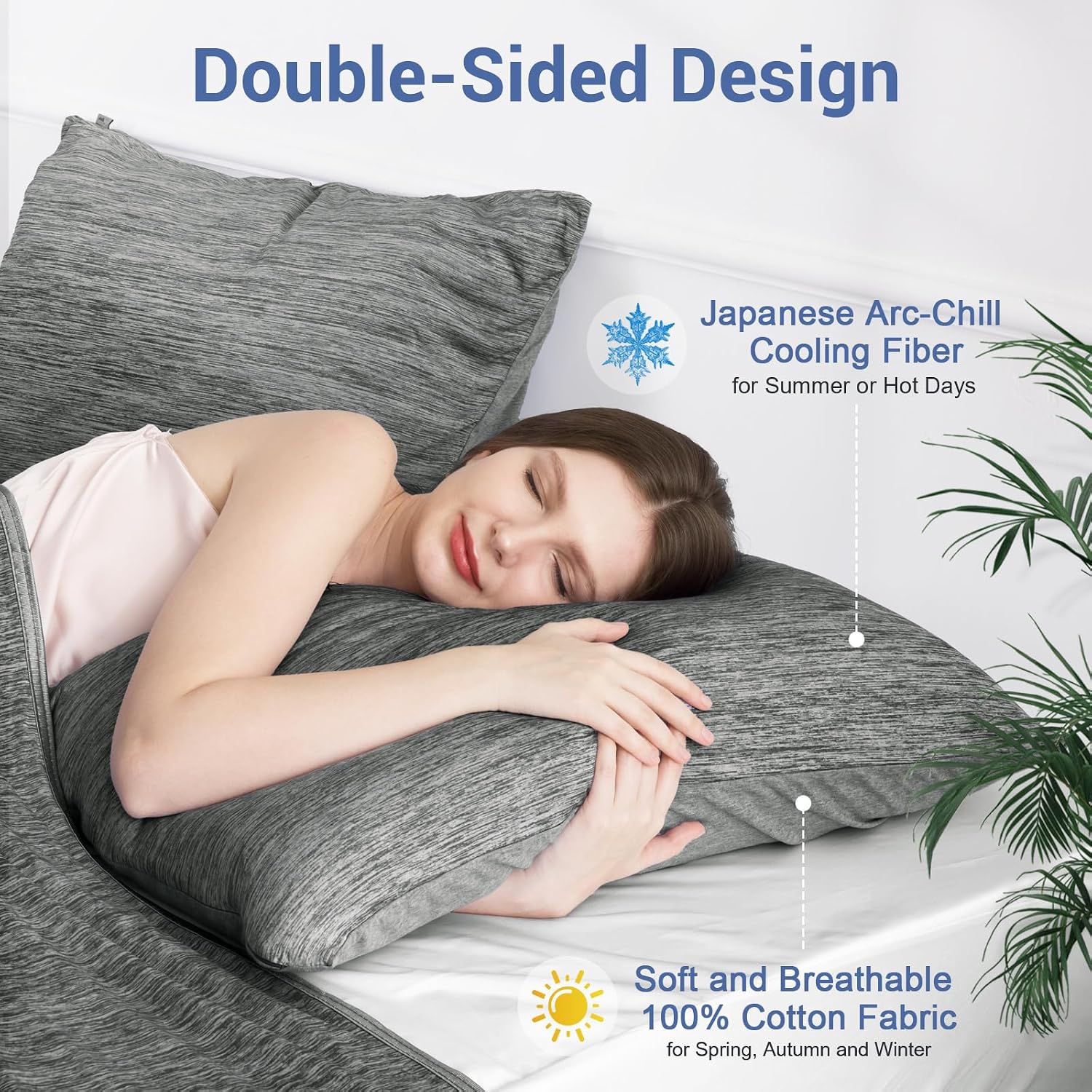 Elegear Cooling Pillow Cases for Hot Sleepers, Japanese Q-Max 0.5 Cooling Pillowcases, Both Sides(Cooling/Cotton), Breathable Soft Pillowcase for Hair and Skin, Set of 2-Dark Gray Standard 20" x 26"