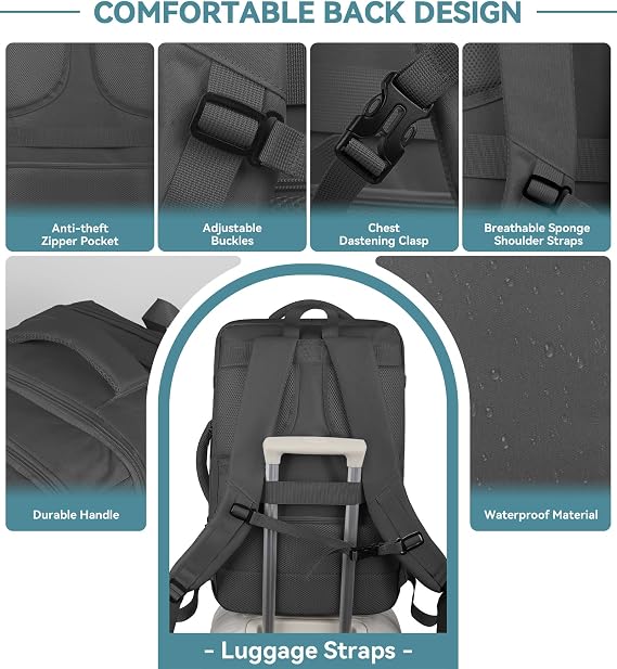AREYTECO Large Travel Backpack, Carry on Backpack, 40L Expandable Airline Approved Travel Backpack for Men & Women, 17.3 inch, Travel Backpacks