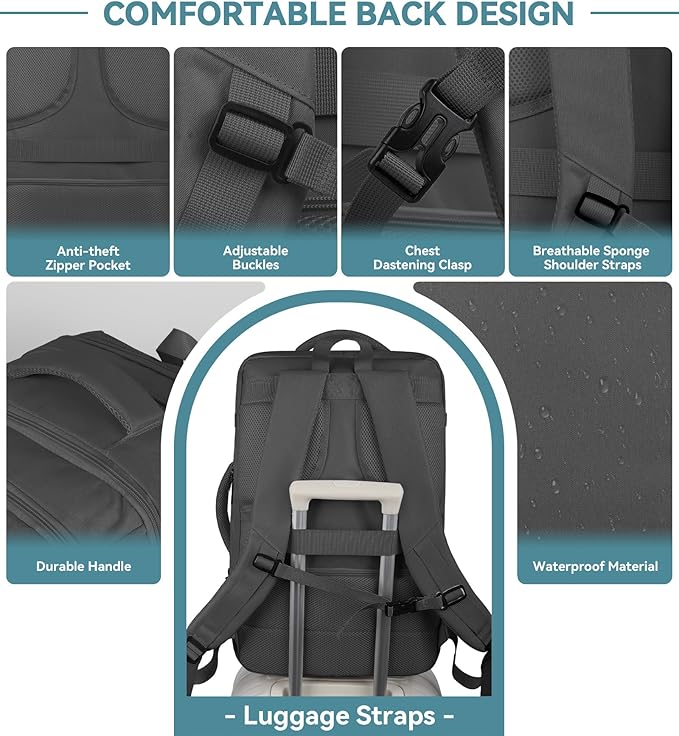 Mochila de viaje AREYTECO 50L expandible para laptop 17" miniatura 5