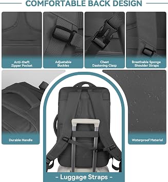 AREYTECO Large Travel Backpack, Carry on Backpack, 40L Expandable Airline Approved Travel Backpack for Men & Women, 17.3 inch, Travel Backpacks