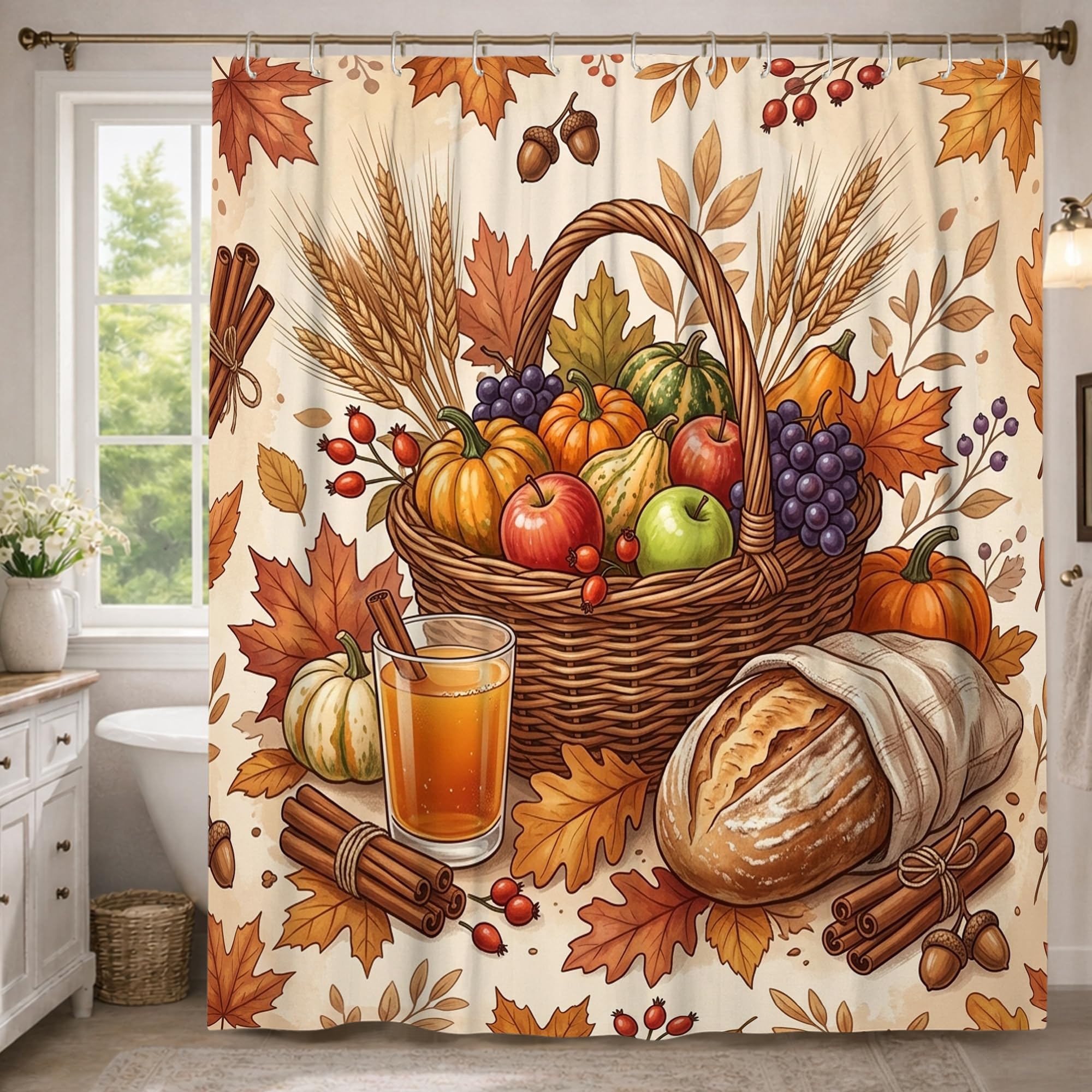 Rideau de douche grand format pour baignoire rideau tissu orange automne