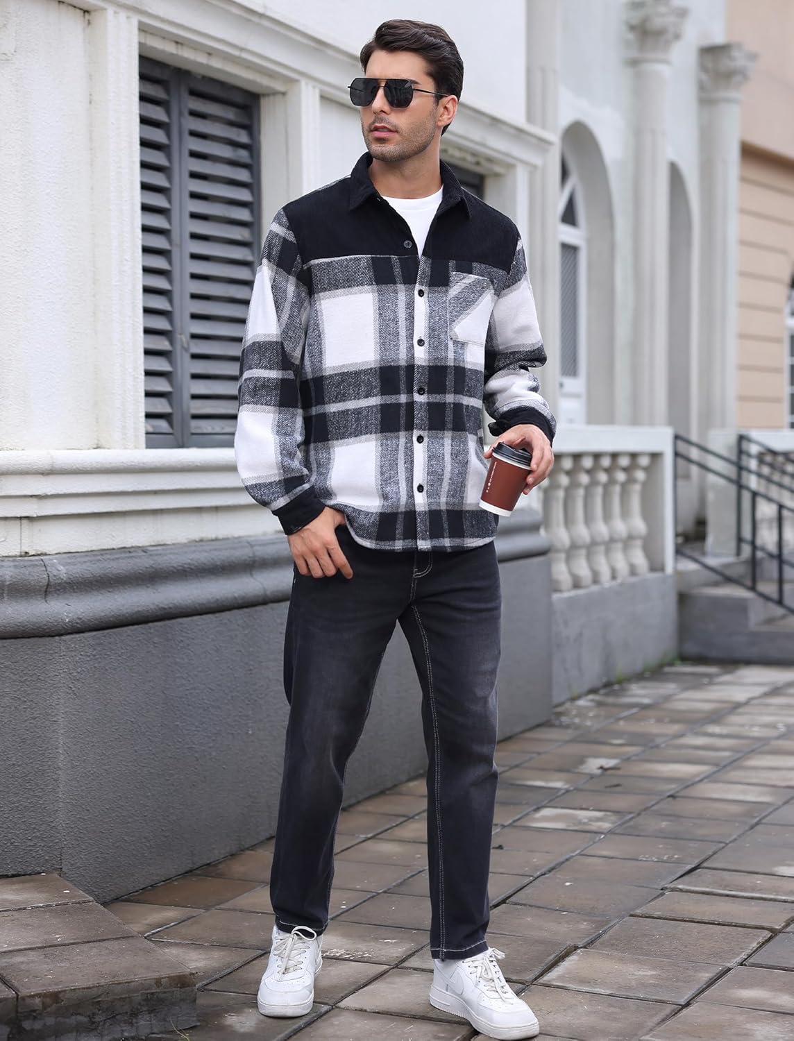 ODIZLI Flannel Jacket for Men Long Sleeve Button Down Plaid Shirt Tartan Shacket Regular Fit