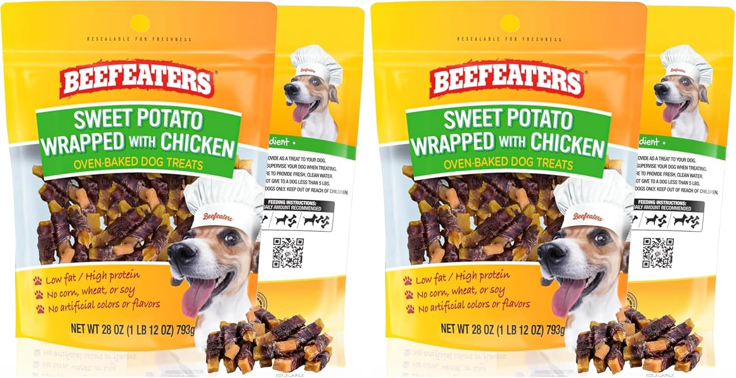 Beefeaters Dog Treats - Sweet Potato Wrapped with Chicken 28oz | Dog Food No Corn/Wheat/Soy/Gluten | Low Fat, Grain-Free, Perfect for Training & Rewards | Dog Training Treats for All Dog Sizes