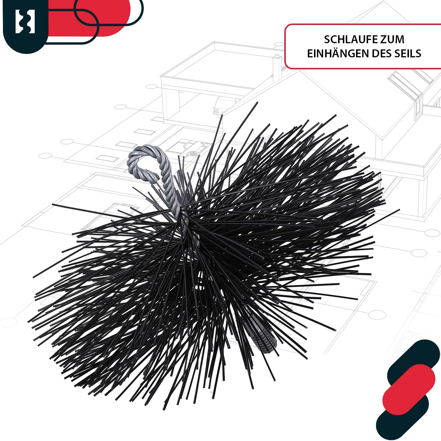 KOTARBAU® Erizo, Cabezal Deshollinador, Ø 200 mm, Cepillo Redondo de PCV, Cepillo de plástico para chimeneas, Accesorio para Limpieza de chimeneas, Rosca M12, con Anilla, para Materiales sensibles