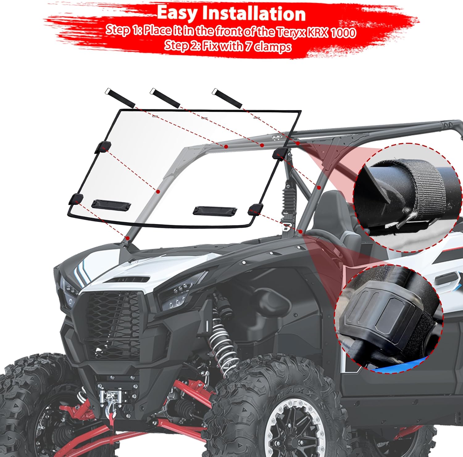 Front Windshield for Kawasaki Teryx KRX 1000, Vented Clear Full Windshield Hard Coated Polycarbonate Scratch Resistant Window for Kawasaki Teryx KRX 1000 2020-2025 Accessories