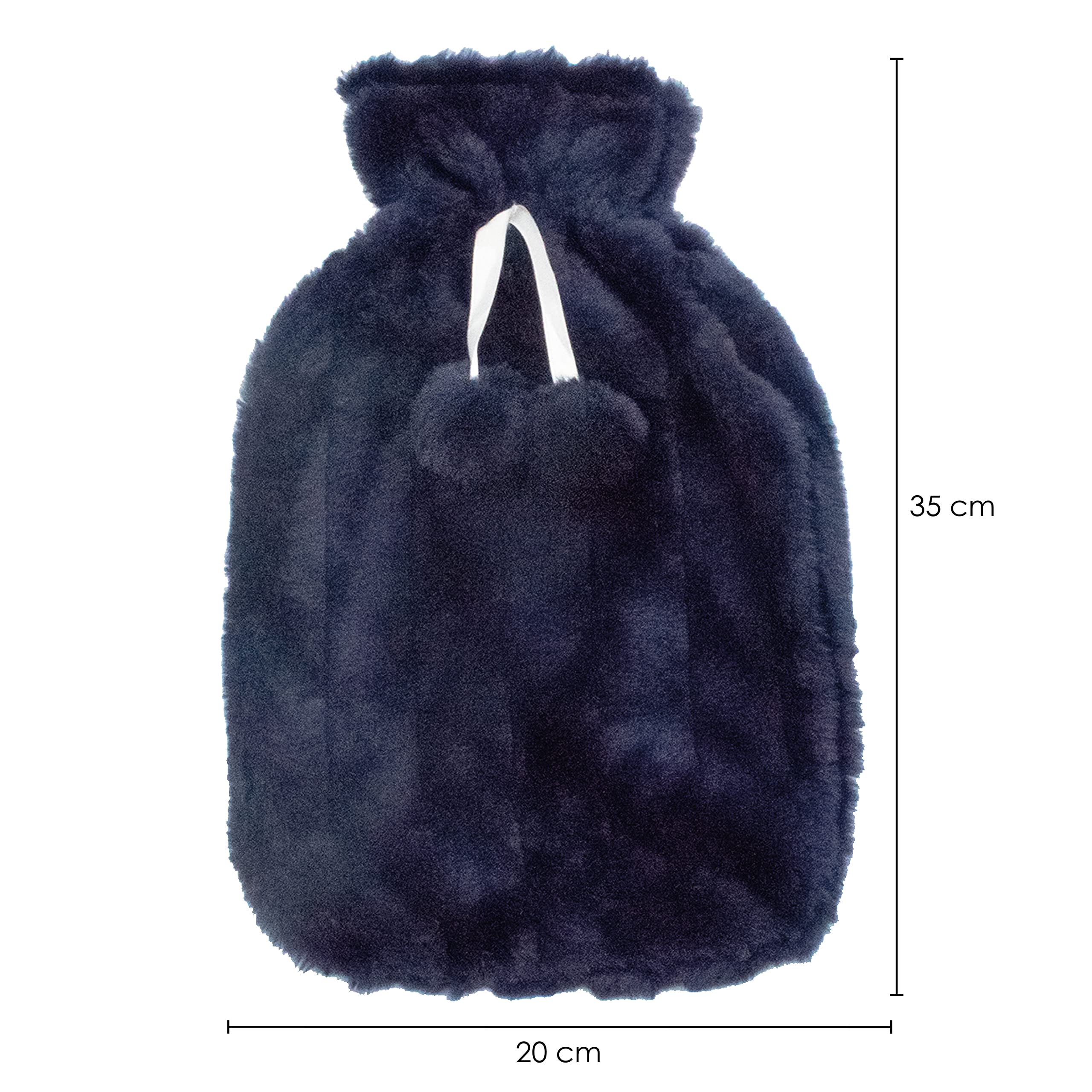 Grande housse pour bouillotte moelleuse - Housse uniquement (bouillotte non incluse) - Taille unique pour bouteille de 2 litres - Bleu marine avec pompons TRIXES