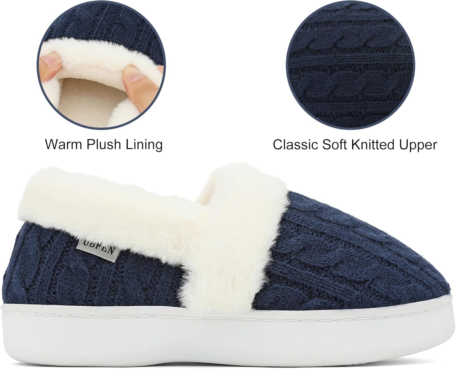 UBFEN Womens Fuzzy House Slippers Warm Bedroom Shoes with Faux Fur Lining Non Slip Memory Foam Slippers for ladies Indoor and Outdoor - Image 2