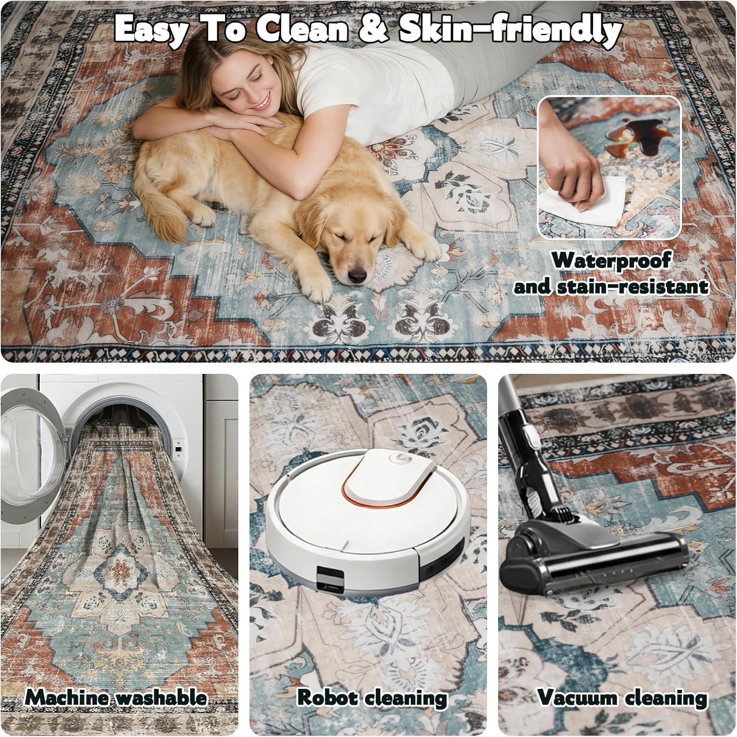 3x5 Bedroom Area Rug Washable Rug Large Non Slip Entryway Rug, Boho Floral Vintage Print Carpet Indoor Door Mat 3x5 Rugs for Entryway Bedroom Bathroom Kitchen Office Living Room